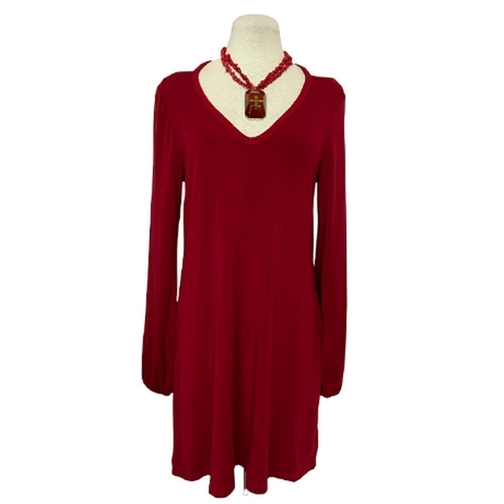 Michael Stars Long Sleeve Cold Shoulder Red Shift Dress Women's Size S - Picture 3 of 12